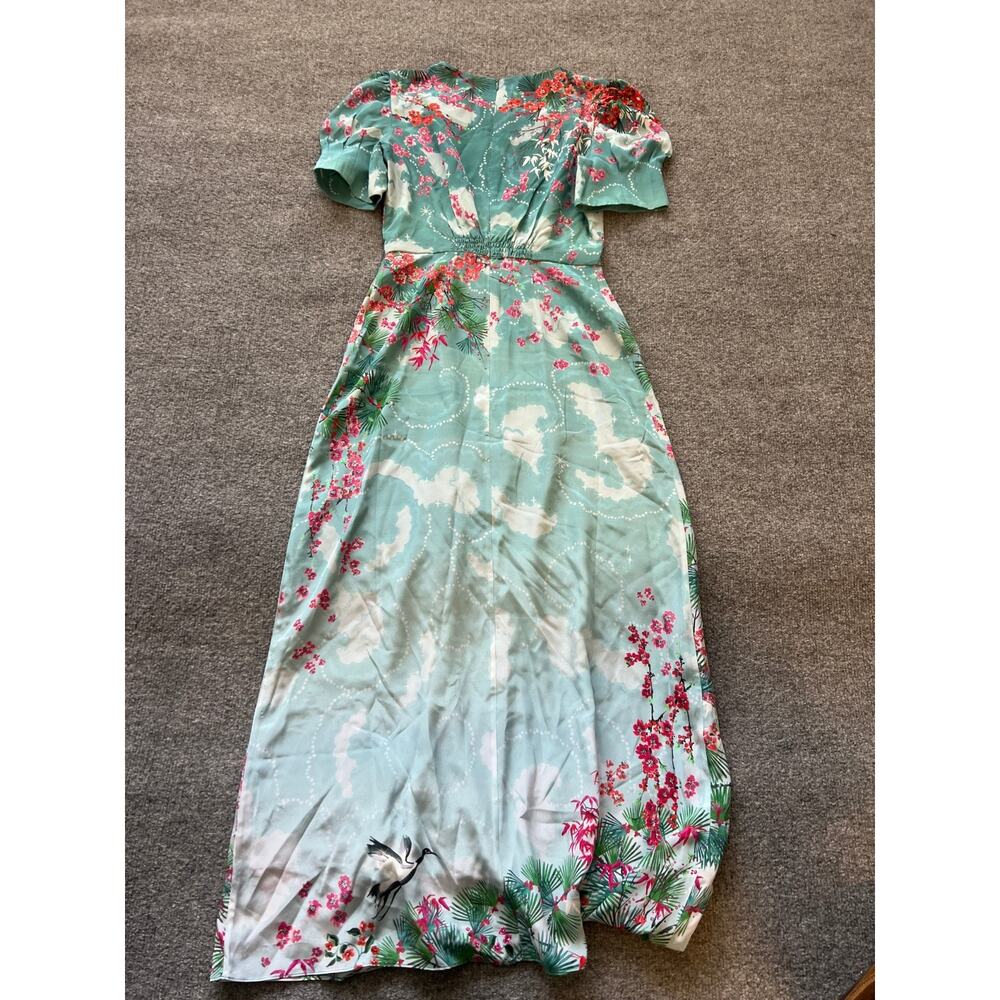 NWT $975 SALONI Bianca Blue Hanami Clouds Pure Silk Jacquard Crepe Chine Dress 4 - Picture 8 of 13